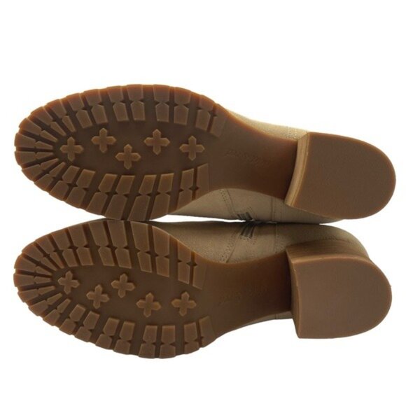 Beige Leather Boots Violet Red Loaded Suede Zip Stacked Heel Neutral Cottagecore - Picture 10 of 13